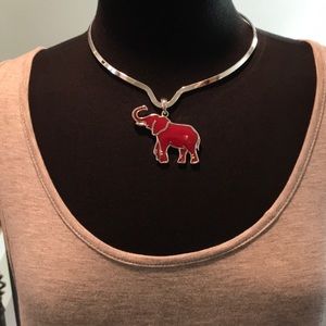 Red And Silver Elephant Pendant.